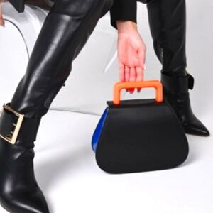 CLOSURETTE Blue Sculptural Mini Bag Orange Blue Handle Modern Art Pop Purse